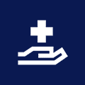 A blue and white icon of an ambulance